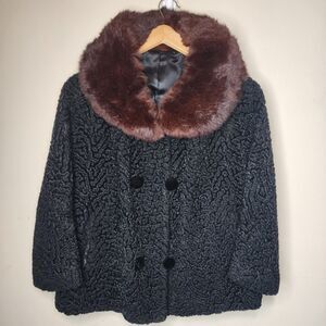 Vintage Faux Persian Lamb Mink Fur Coat Astrakhan Y2K Old Money Hollywood Small